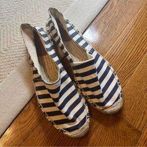 Brand New J. Crew Navy Blue Striped Canvas Espadrilles - Size 10